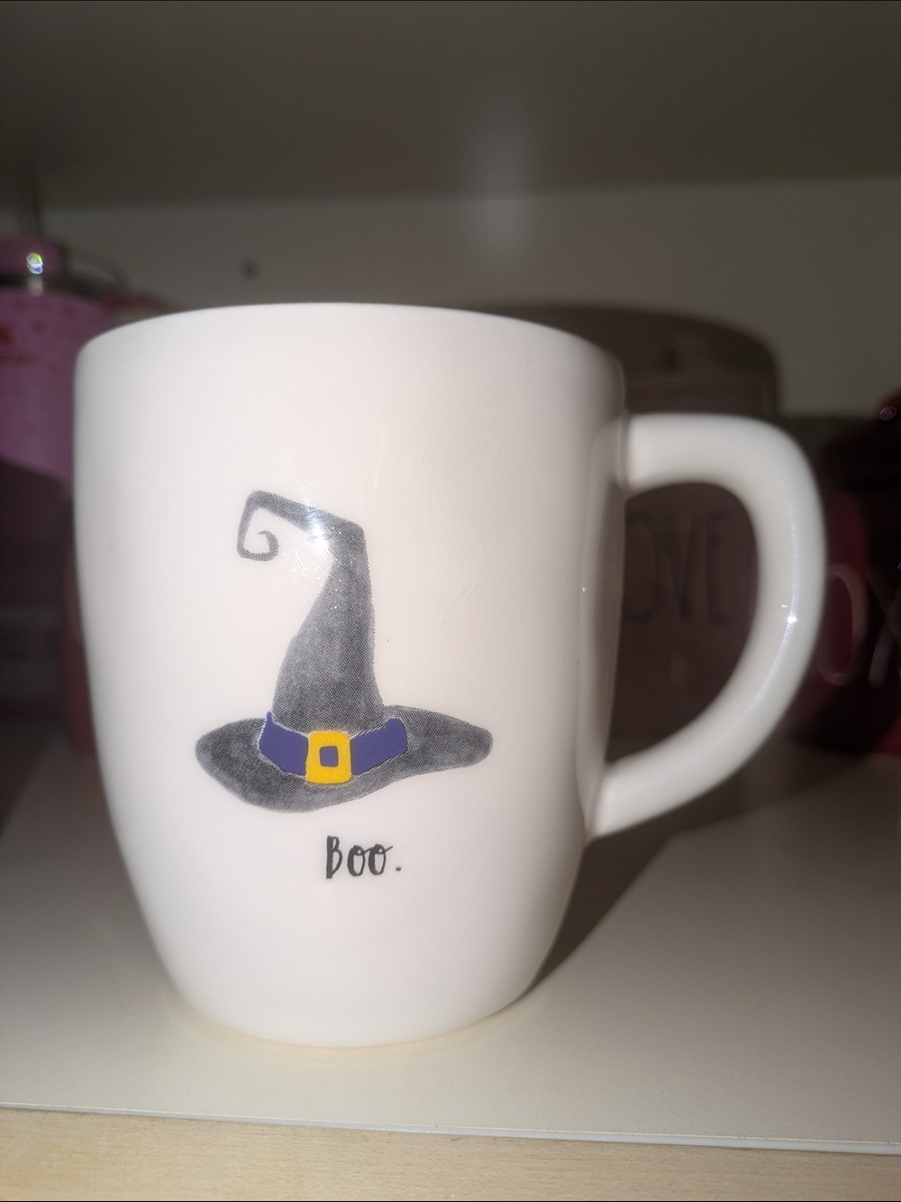 Rae Dunn Retired White Halloween Witch Hat Mug - 'Boo.'